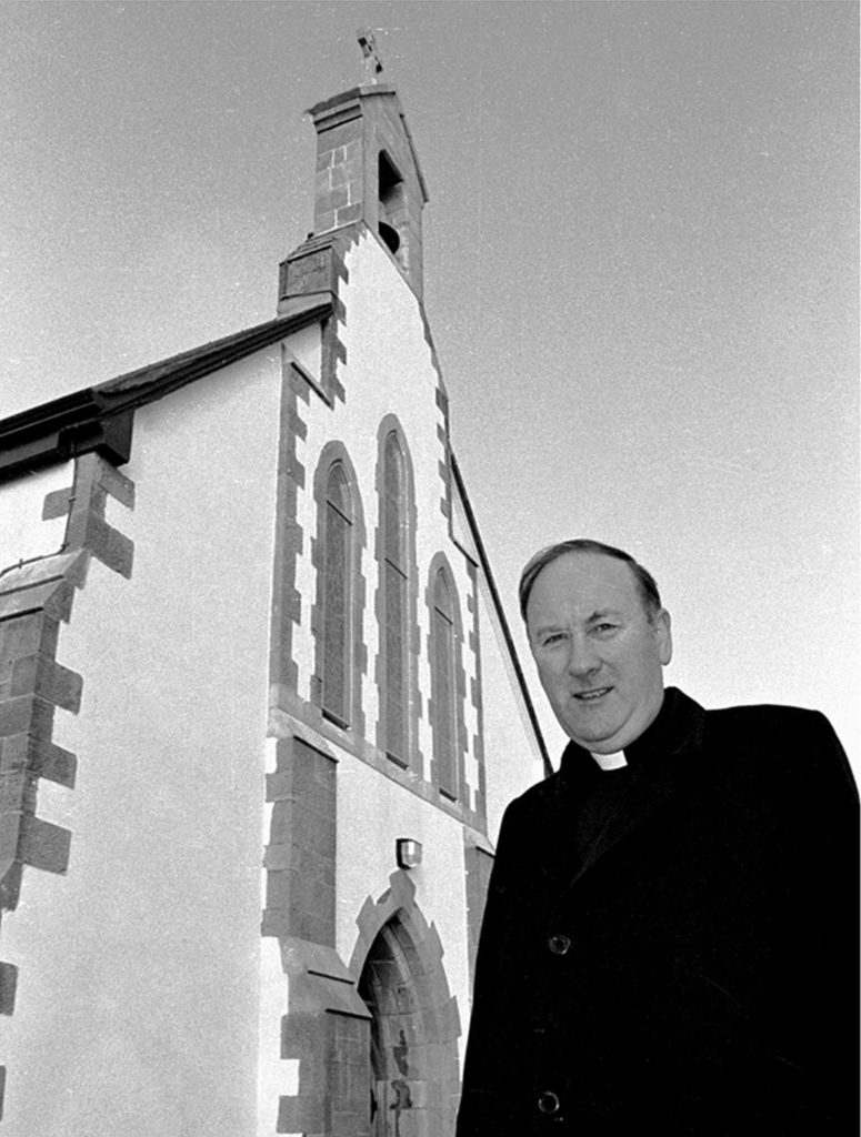 Fr Kieran O'Shea pictured 4 March 1993 launching campaign to replace roof on parish church of St Mary's Knocknagoshel. Photo by John Reidy