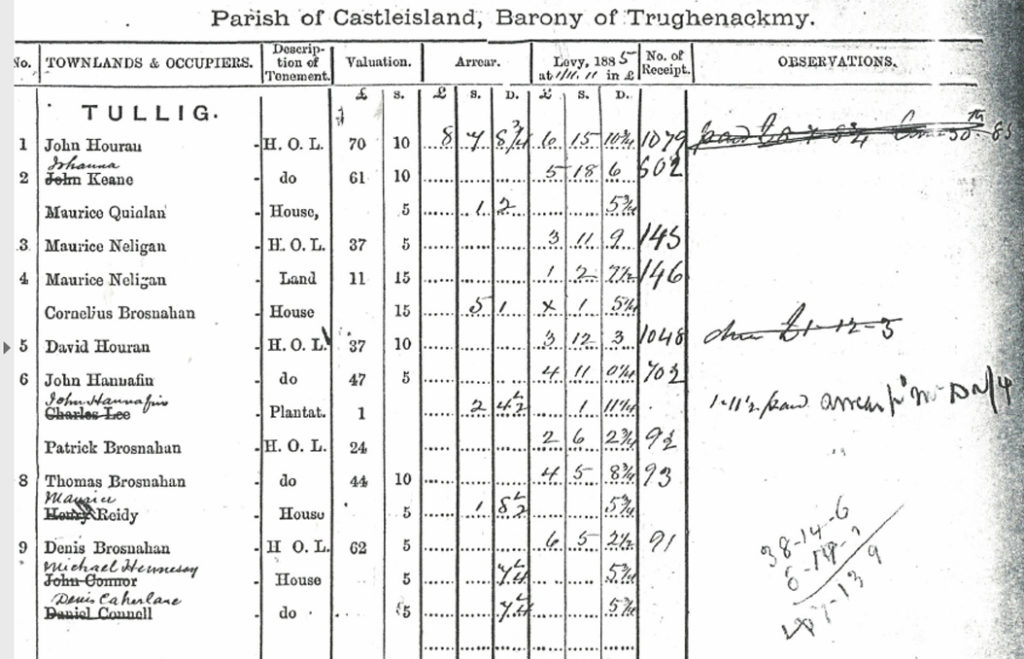 Rate payers of Tullig, 1885