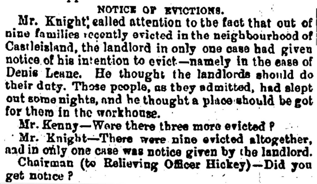 5 Tralee Board of Guardians question eviction procedures in 1882