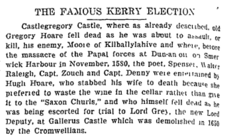 7 Editorial from Kerryman newspaper, 1927, Gallerus Castle demolished 1650