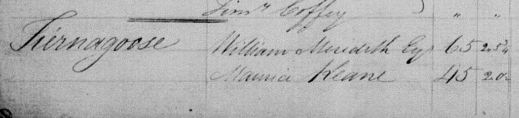 Titernagoose William Meredith appears in the Tithe Applotment records of 1825